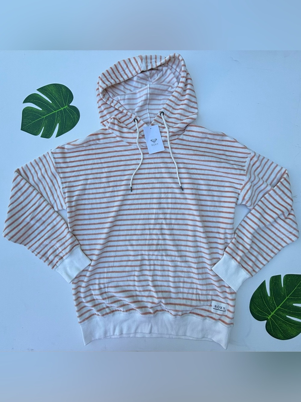 Roxy Striped Hooded Top in Peach & Cream